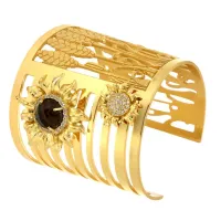 Picture Italian silver bracelet 18K gold plated White zircons Lady doublet smoky quartz and rock crystal