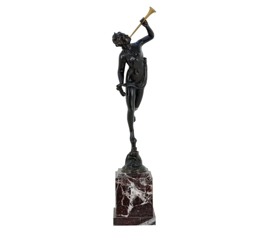 obrazek 1 Alegoryczna statua kobiety z patynowanego mosiądzu stojąca na marmurze