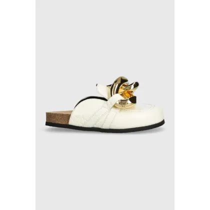 Zdjęcie JW Anderson klapki skórzane Chain Loafer damskie kolor beżowy ANW35004E