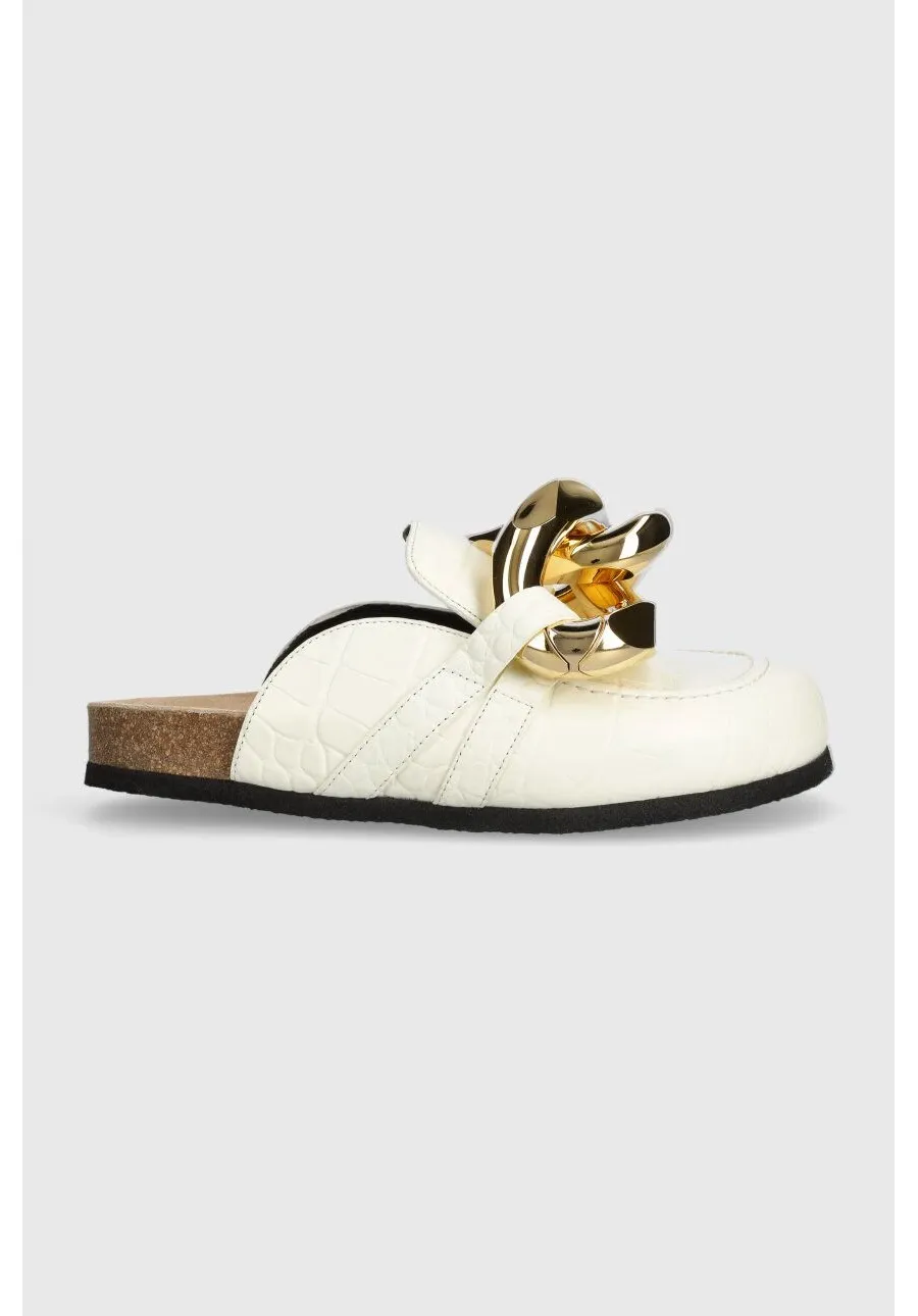 obrazek 1 JW Anderson klapki skórzane Chain Loafer damskie kolor beżowy ANW35004E