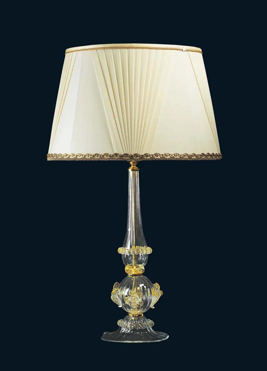 obrazek 1 Ekskluzywna wenecka duża lampa stołowa ze szkła Murano i złota