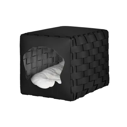 Zdjęcie Czarny domek dla psa 35x40x35 cm wykonany z naturalnej skóry z recyklingu