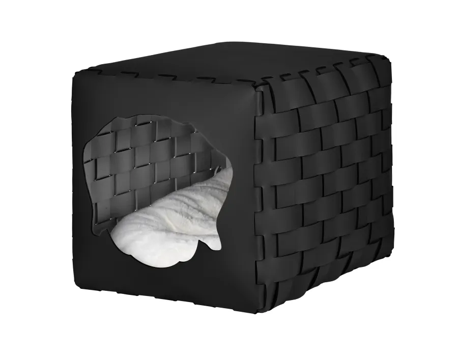 obrazek 1 Czarny domek dla psa 35x40x35 cm wykonany z naturalnej skóry z recyklingu