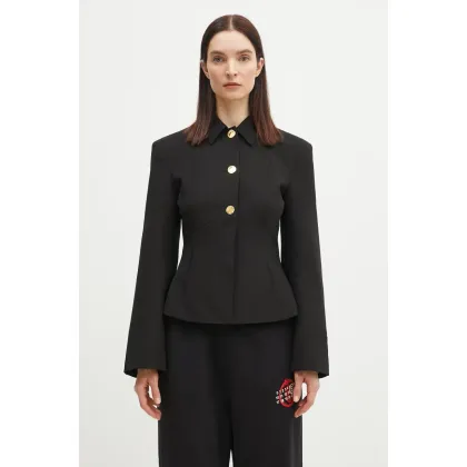 Zdjęcie GANNI marynarka Light Twill Suiting kolor czarny jednorzędowa gładka W0057