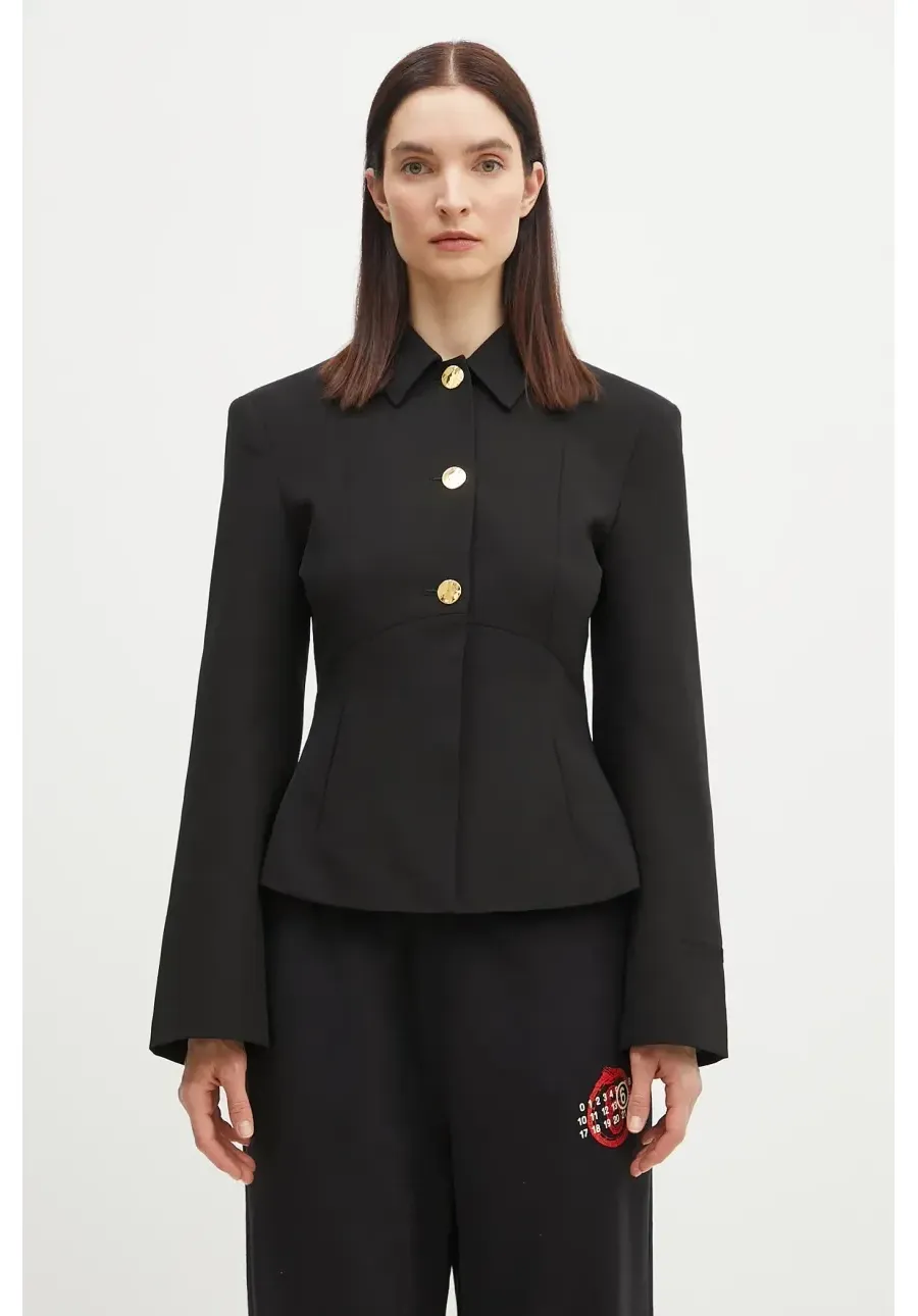 obrazek 1 GANNI marynarka Light Twill Suiting kolor czarny jednorzędowa gładka W0057