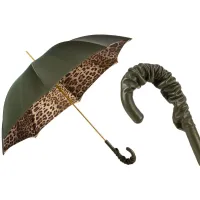 Zdjęcie Wyjątkowy ciemnooliwkowy parasol damski zdobiony wzorem skóry leoparda - Pasotti