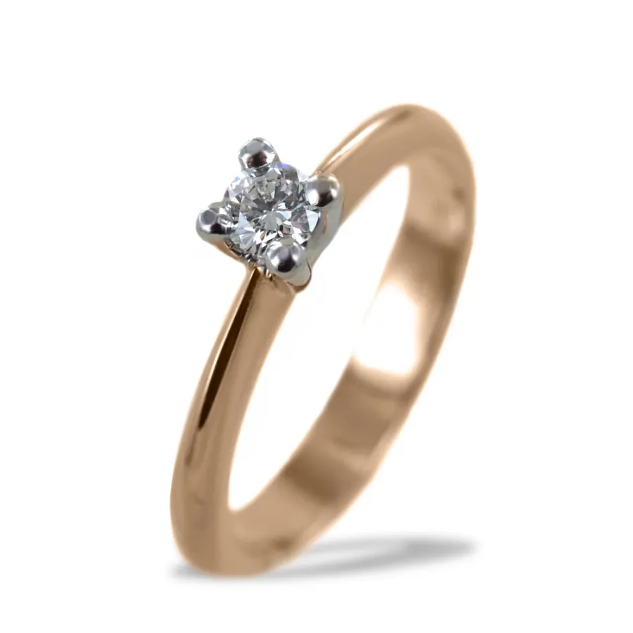 obrazek 1 Średni pierścionek Solitaire z różanym złotem i diamentem 0,16 karata