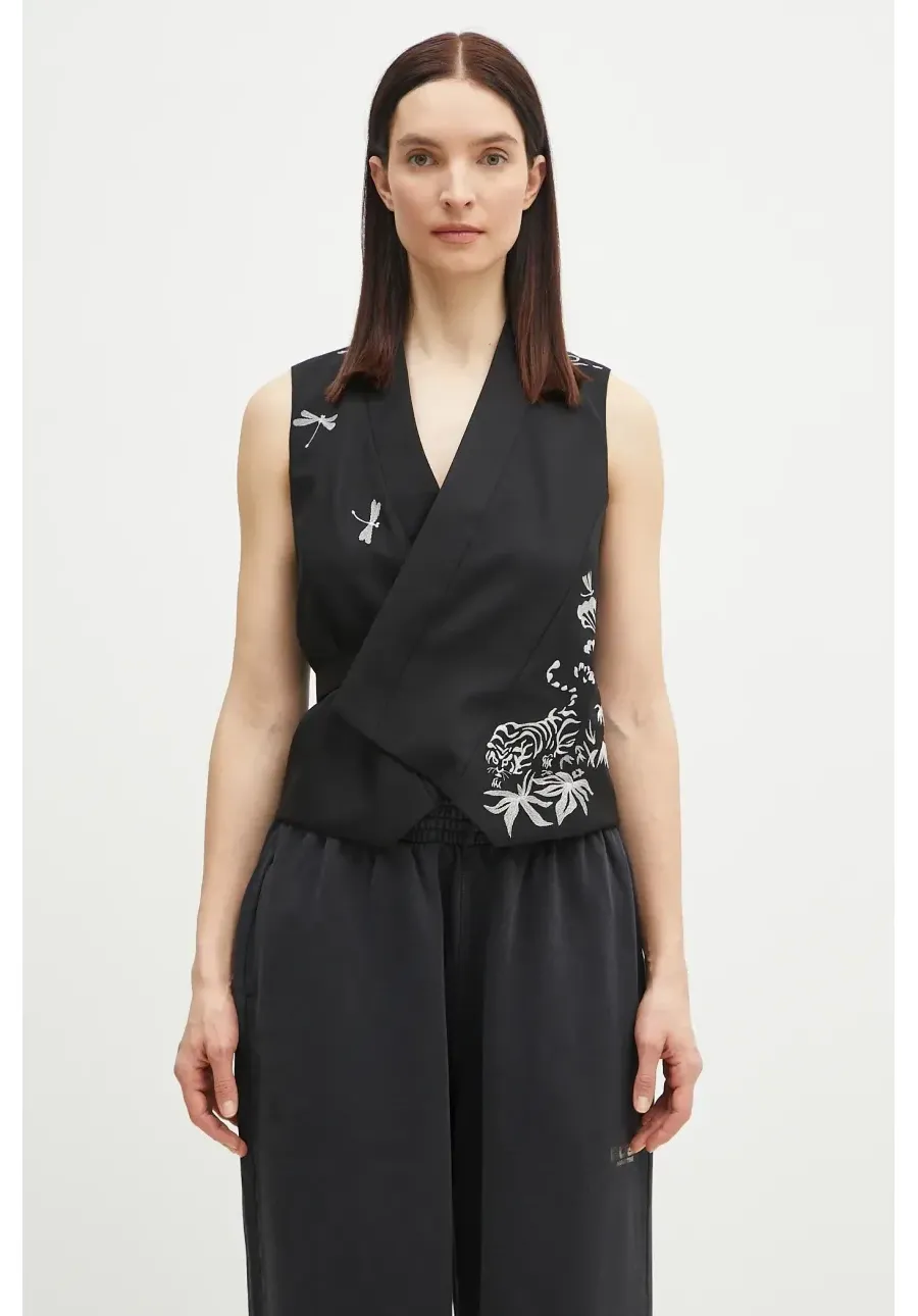 obrazek 1 Kenzo kamizelka wełniana kolor czarny jednorzędowa FF52GI0109RA.99