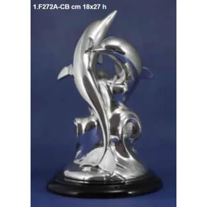 Zdjęcie Posrebrzane delfiny na podstawie jako dekoracja do biura - ArtBe