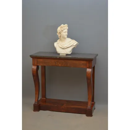 Zdjęcie Elegancki konsolowy stół z mahoniu z oryginalnym szaro-czarnym marmurkowym blatem - antyk