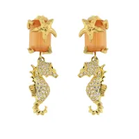 Picture Elegant I8K Gold Plated Silver Earrings White Cubic Zircons Orange Crystal