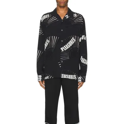 Zdjęcie PLEASURES koszula bawełniana Fans Long Sleeve Button Down męska kolor czarny relaxed P23W003.BLACK