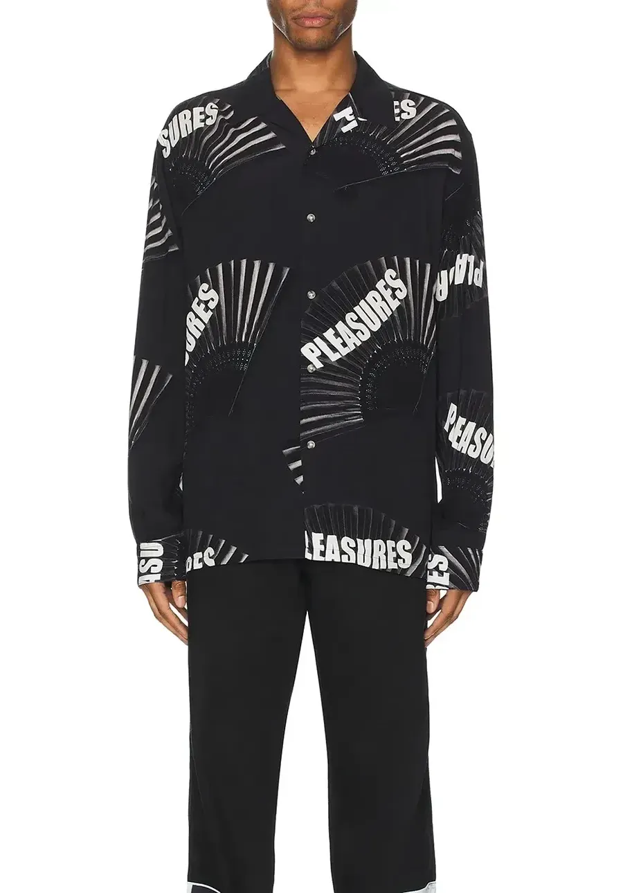obrazek 1 PLEASURES koszula bawełniana Fans Long Sleeve Button Down męska kolor czarny relaxed P23W003.BLACK
