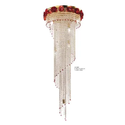 Zdjęcie Kaskadowy żyrandol z kryształów Swarovskiego i czerwonych kwiatów ze szkła Murano - Il Paralume Marina