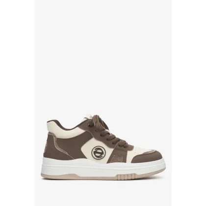 Zdjęcie Estro: Brązowo-beżowe wysokie sneakersy damskie ze skóry naturalnej