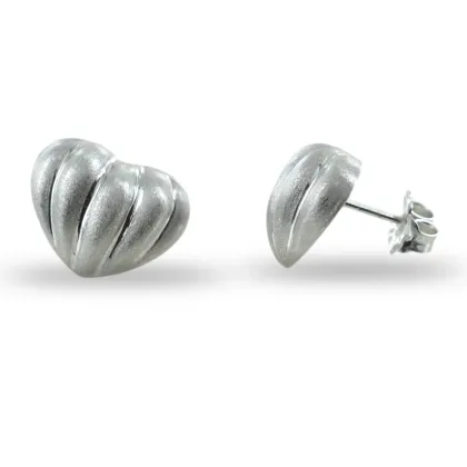 Zdjęcie Damskie kolczyki z białego złota z zaokrąglonym satynowym sercem