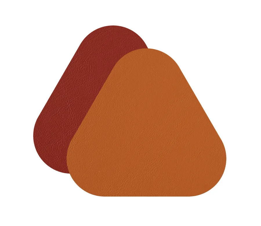 obrazek 1 Trójkątna skórzana podkładka pod szklankę w kolorze bursztynowym i bordowym