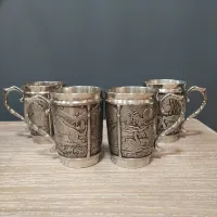 Picture Set of 4 Irish tin mugs depicting Irish legends