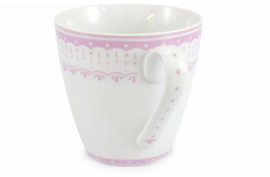 obrazek 2 Stylowy kubek z porcelany ze zdobieniem subtelnym różowym motywem – wariant 3 – Leander