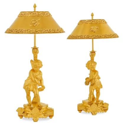 Zdjęcie Cudowna para lamp ozdobnych z cherubinami na biurko