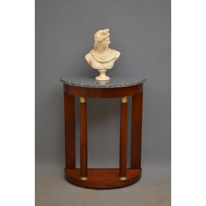 Zdjęcie Antyczny, francuski, mahoniowy stół z czarno-szarym granitowym blatem