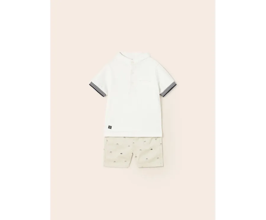 obrazek 1 Mayoral Komplet polo i spodenki 1296 Biały Regular Fit