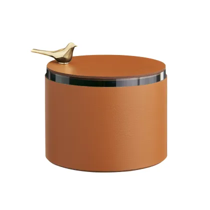 Zdjęcie Stylowe pudełko Ø15xH10 cm wykonane ze skóry w kolorze koniakowym