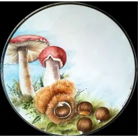 Picture Garden table top made of lava decorated with a mushroom motif - Ceramiche Valchida
