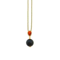 Picture Luxury Necklace I8K Gold Plated Silver White Cubic Zircons Black Onyx Coral Paste