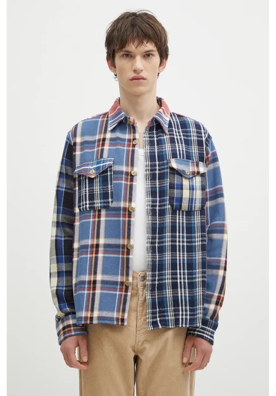 obrazek 1 Human Made koszula Crazy Check Longsleeve Shirt męska kolor niebieski relaxed z kołnierzykiem klasycznym HM28SH014