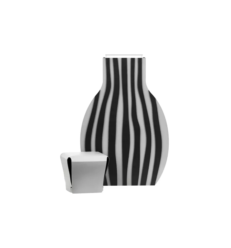 obrazek 3 Wazon Otto 9x24xH44 cm ze skóry w szaro-czarne pionowe pasy