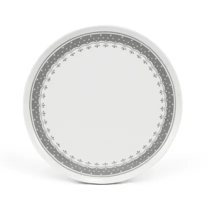 Zdjęcie Porcelanowy talerz na ciasto z szarym geometrycznym zdobieniem – Leander