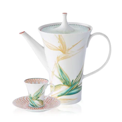 Zdjęcie Duży porcelanowy zestaw do kawy Fiji z geometrycznym wzorem i motywem kwiatowym - Vista Alegre