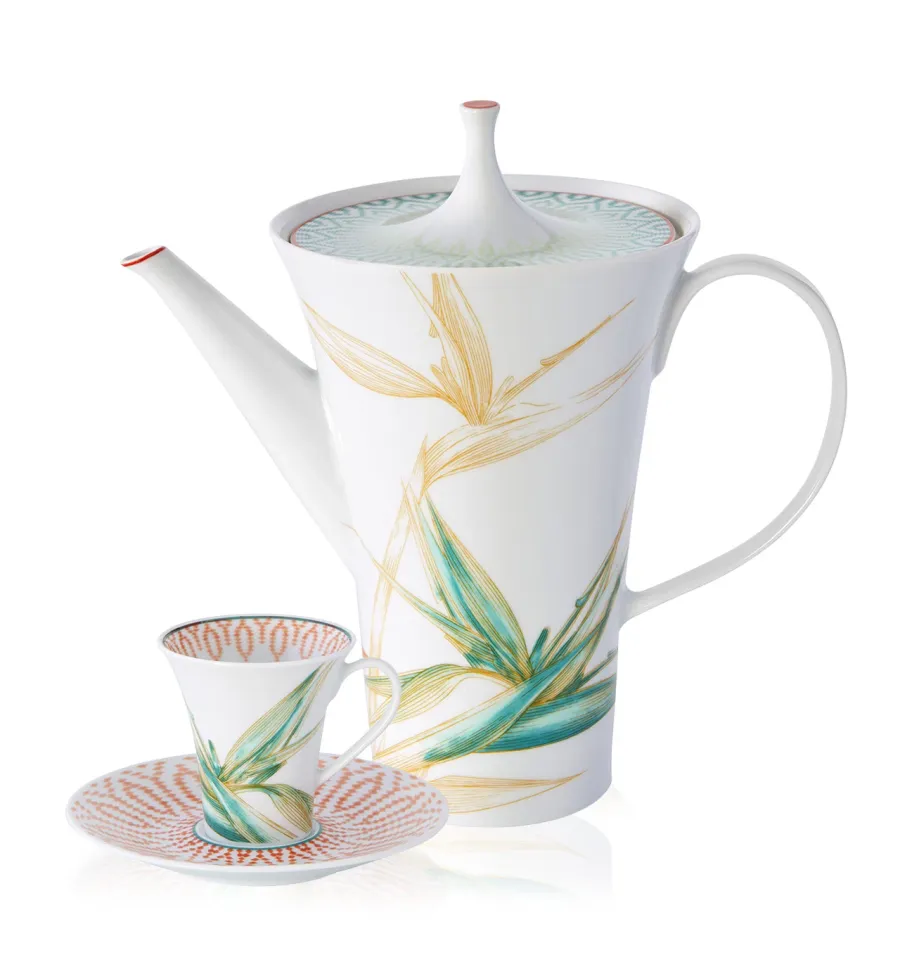 obrazek 1 Duży porcelanowy zestaw do kawy Fiji z geometrycznym wzorem i motywem kwiatowym - Vista Alegre