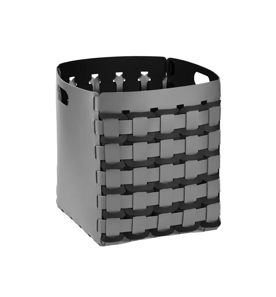 obrazek 1 Szary kosz Geometria Quadrata 35x35xH40 cm wykonany z naturalnej plecionej skóry