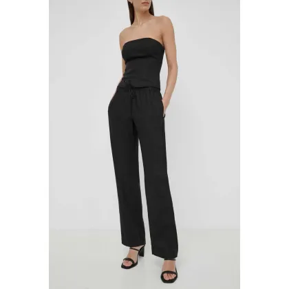 Zdjęcie Samsoe Samsoe spodnie lniane HOYS kolor czarny proste medium waist F23900002