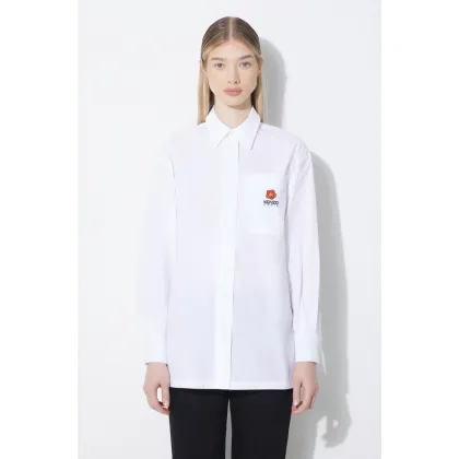 Zdjęcie Kenzo koszula bawełniana Boke Flower Oversize Shirt damska kolor biały relaxed z kołnierzykiem klasycznym FD52CH0919LH.01