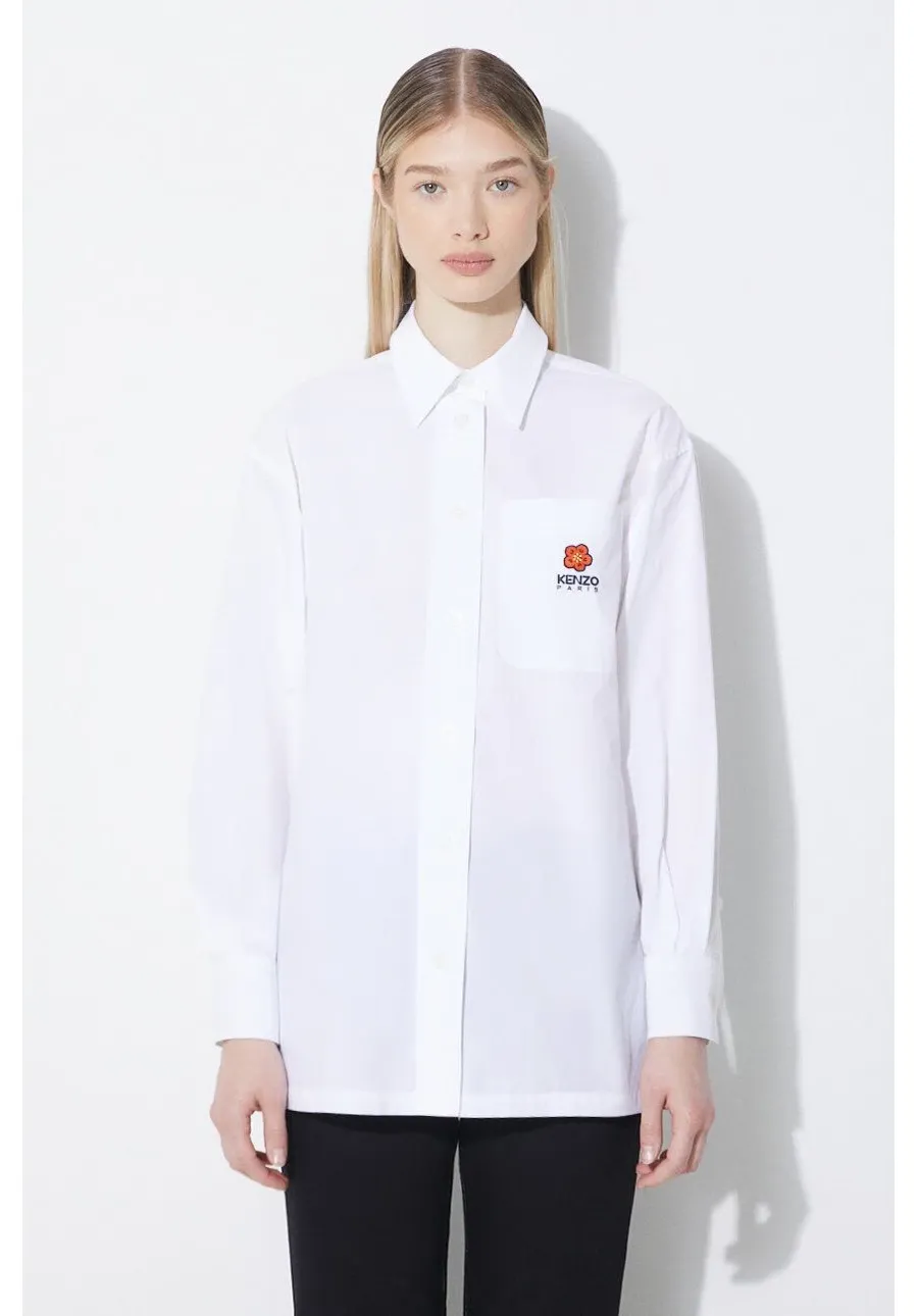 obrazek 1 Kenzo koszula bawełniana Boke Flower Oversize Shirt damska kolor biały relaxed z kołnierzykiem klasycznym FD52CH0919LH.01