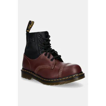 Zdjęcie MM6 Maison Margiela botki skórzane MM6 Maison Margiela x Dr. Martens damskie kolor bordowy na płaskim obcasie S66WU0125.P8029