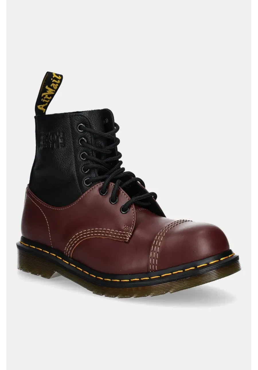obrazek 1 MM6 Maison Margiela botki skórzane MM6 Maison Margiela x Dr. Martens damskie kolor bordowy na płaskim obcasie S66WU0125.P8029