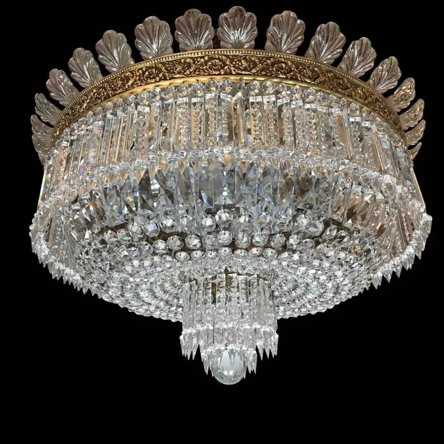 obrazek 3 Duża lampa sufitowa z brązu i kryształu o okrągłym kształcie ograniczonym koroną