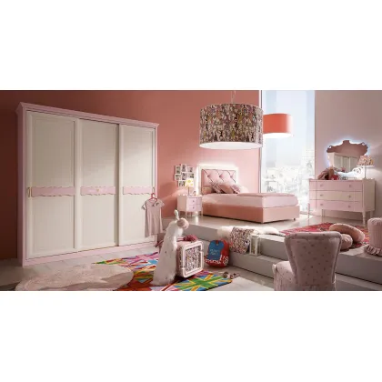 Zdjęcie Dziewczęce łóżko z zaokrągloną ramą, zagłówkiem i tapicerowanym obramowaniem - Ferretti e Ferretti