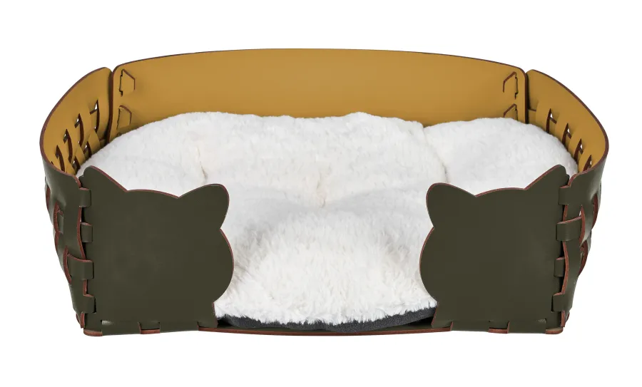 obrazek 1 Ciemnooliwkowe skórzane legowisko dla kota 45x30xH15 cm