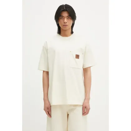 Zdjęcie Carhartt WIP t-shirt bawełniany Eldon Pocket męski kolor beżowy z aplikacją I034365.05XX