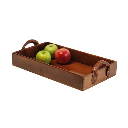 Zdjęcie Drewniana taca ozdobna - skórzane uchwyty