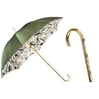 Picture Elegant olive green women's umbrella decorated with a flower motif - Pasotti