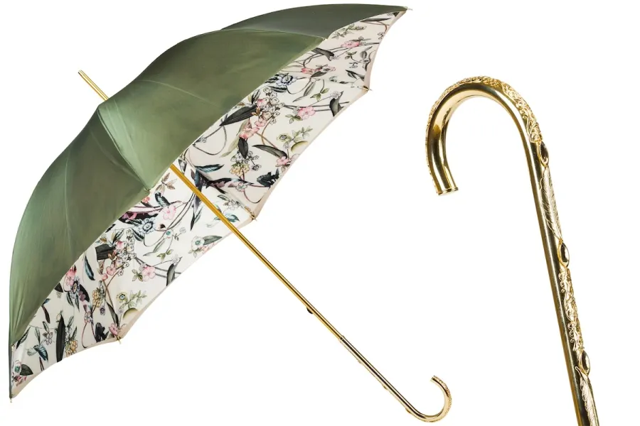 obrazek 1 Elegancki parasol damski w kolorze oliwkowej zieleni zdobiony motywem kwiatów - Pasotti