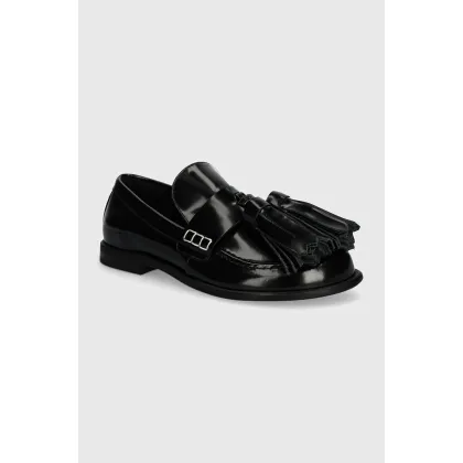 Zdjęcie JW Anderson mokasyny skórzane Tassel damskie kolor czarny na płaskim obcasie ANW43002A