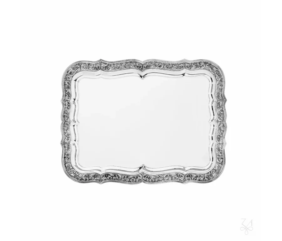 obrazek 1 Prostokątna srebrna taca Signature Italy o bogatym zdobieniu - Zaramella Argenti
