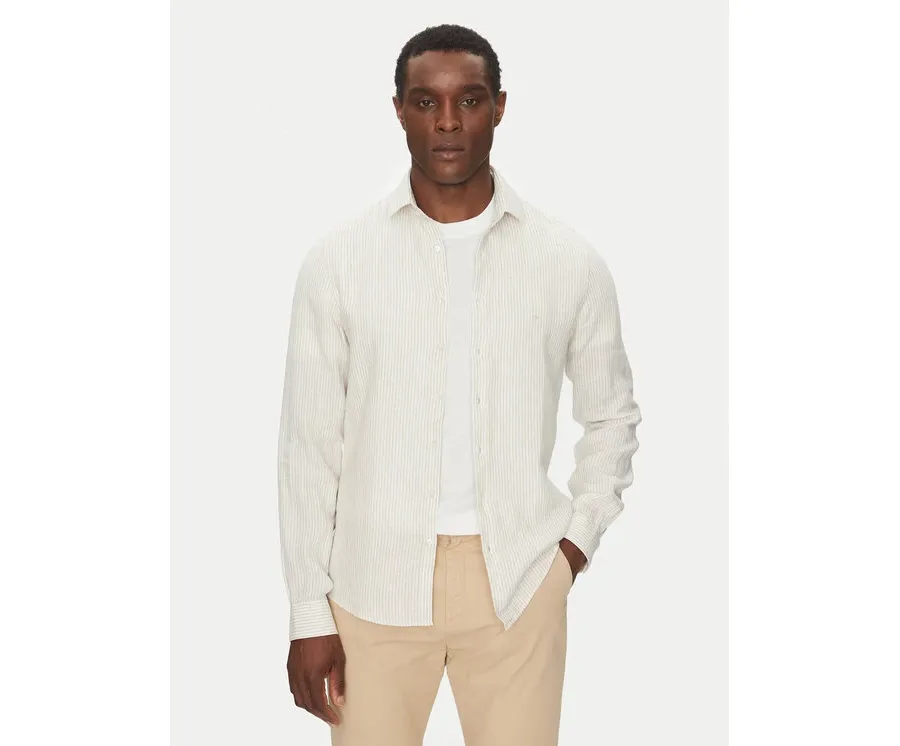 obrazek 1 Calvin Klein Jeans Koszula Linen Stripe Slim Shirt K10K109332 Beżowy Regular Fit